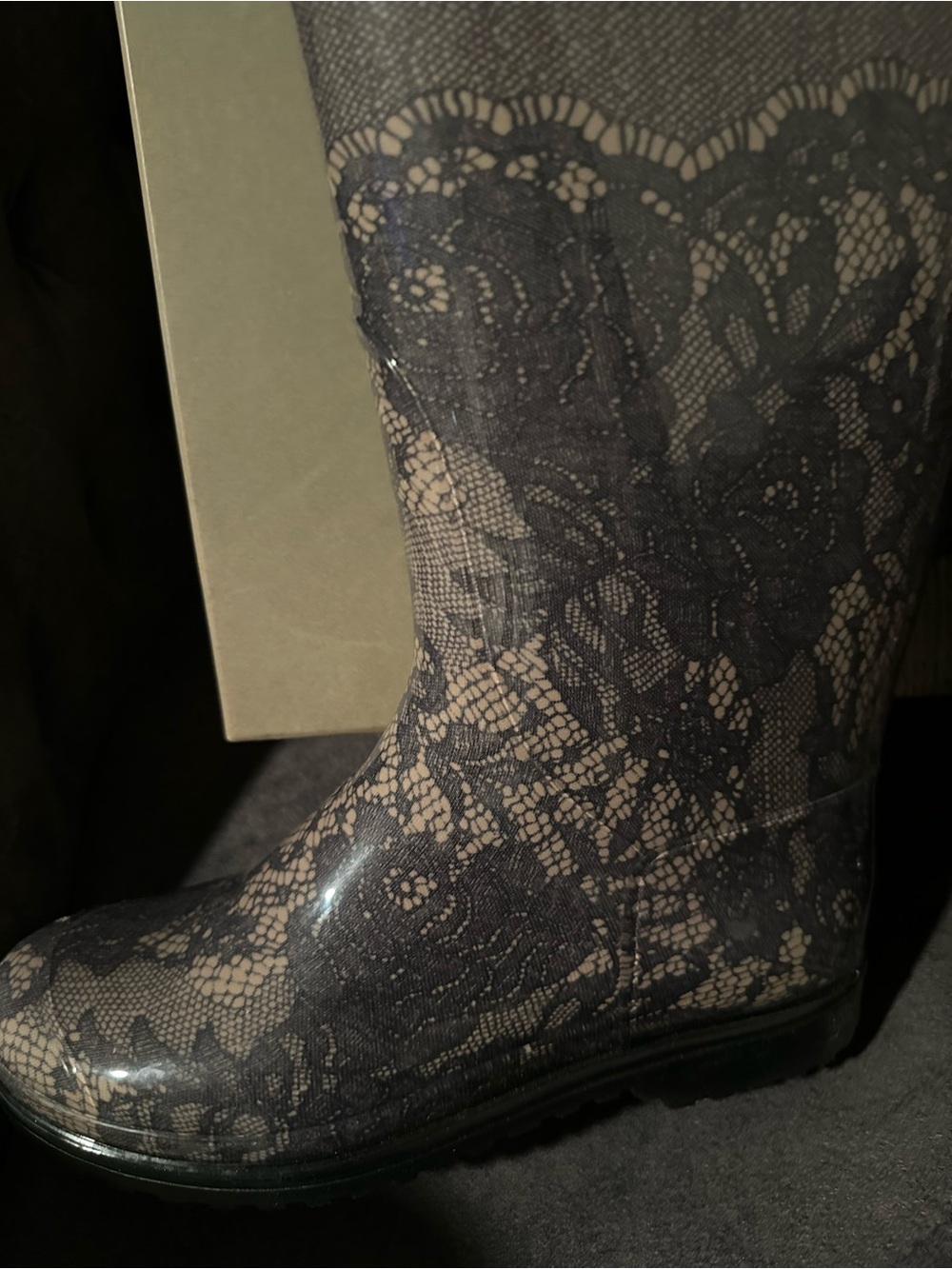 Valentino Garavani Black Lace-Effect Rain Boots New Never Worn With Original Box View 6